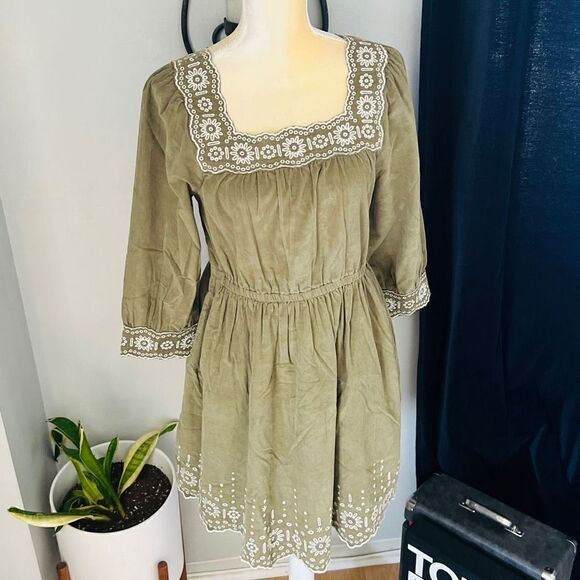 MADEWELL Embroidered Square Neck Corduroy Minidress, Small (2/4), Tan, NWT‎ - Picture 6 of 17
